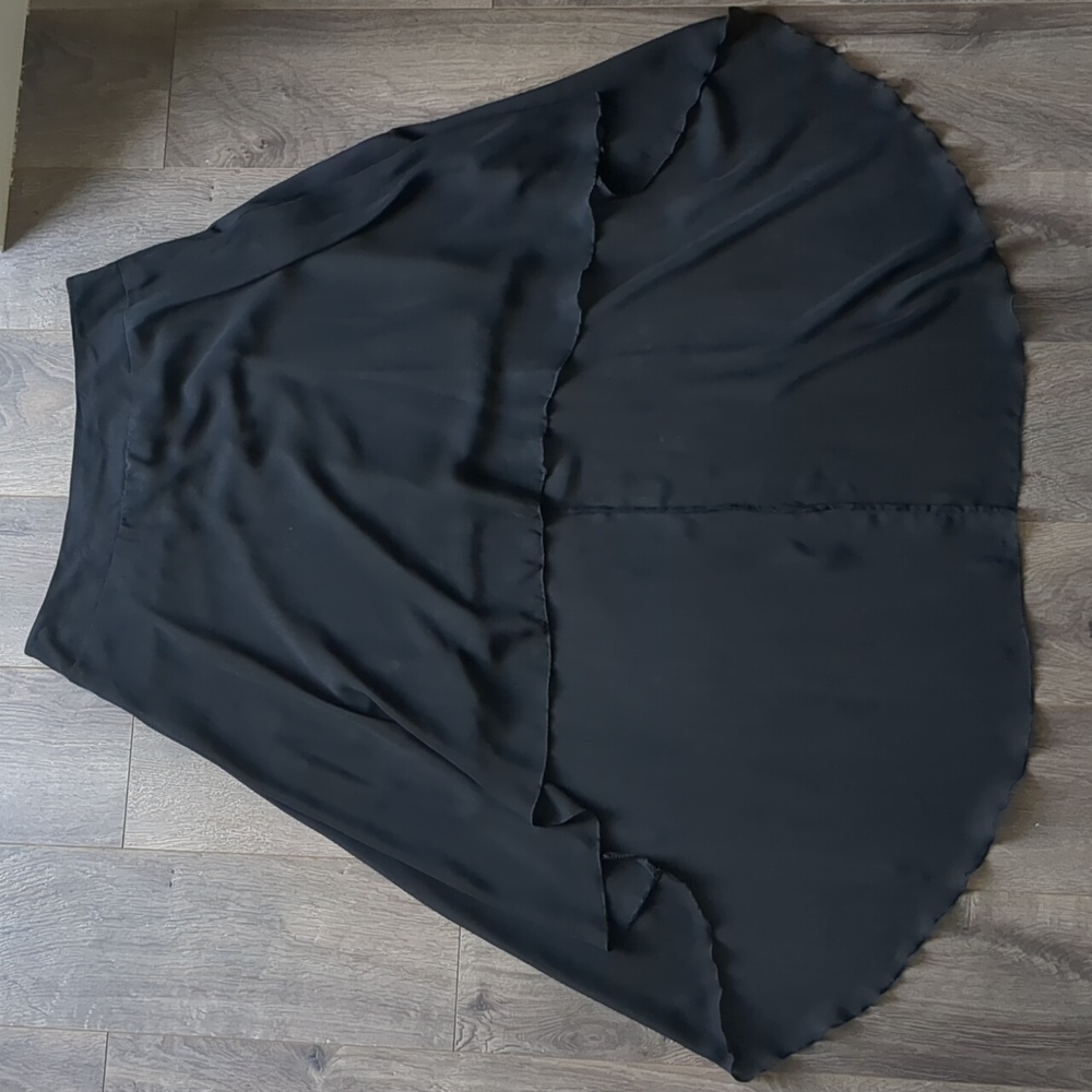 Short front, long back flowy black skirt